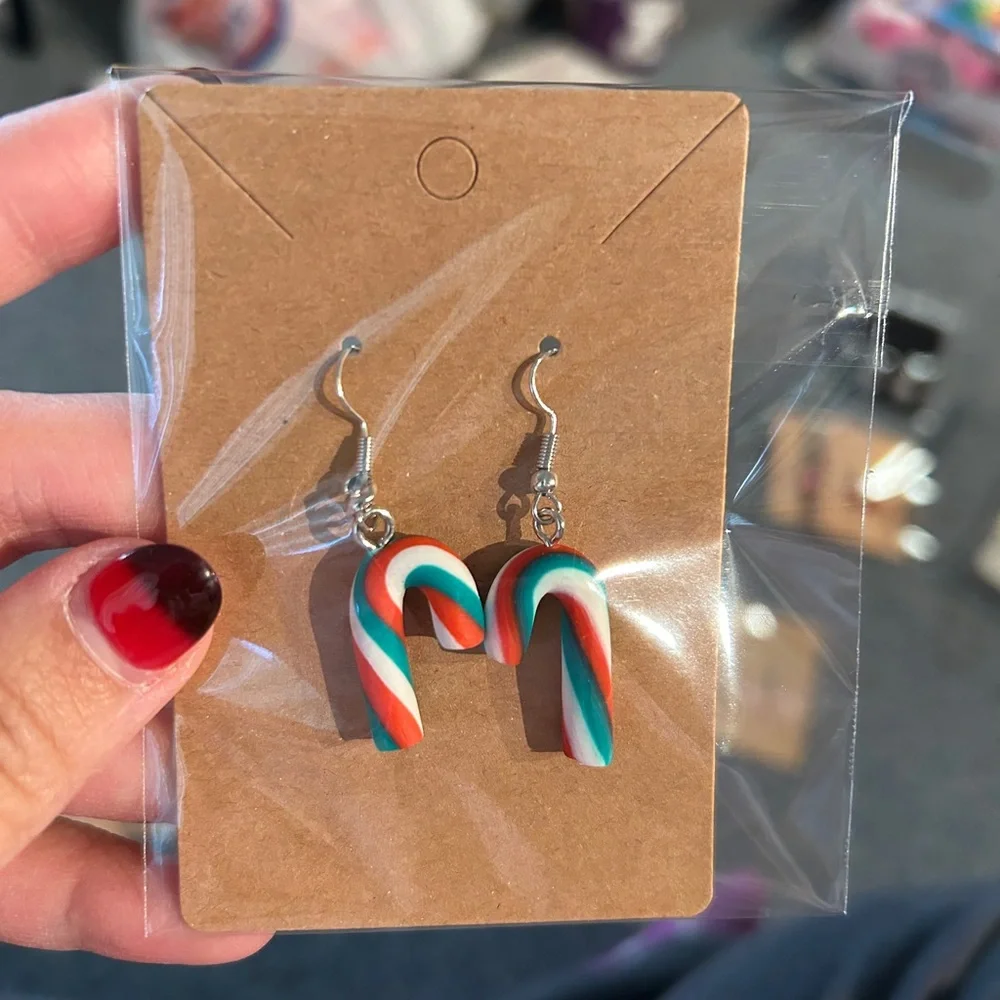 Handmade Candy Cane Drop Earrings - Picture 1 of 1
